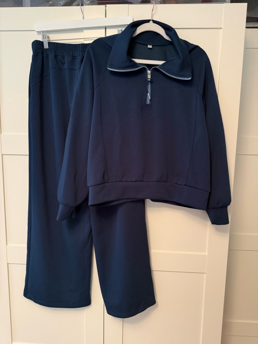 Spanx Dupe Teal Blue Quarter-Zip Pullover & Wide-Leg Lounge Pants Set, XL